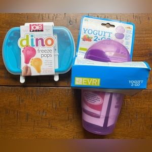 •NEW•{2} Joie Dino Freeze Pops Silicone Tray + Evri Yogurt 2-Go Container